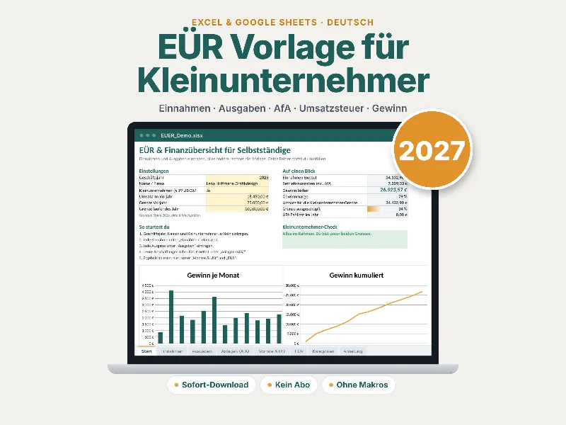 EÜR-Vorlage für Kleinunternehmer und Selbstständige – Beispielansicht