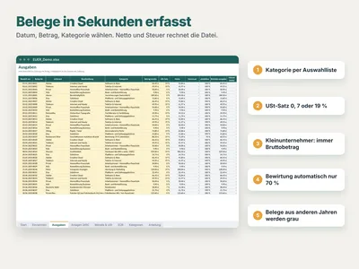 Beispielansicht: Einnahmen und Ausgaben eintragen