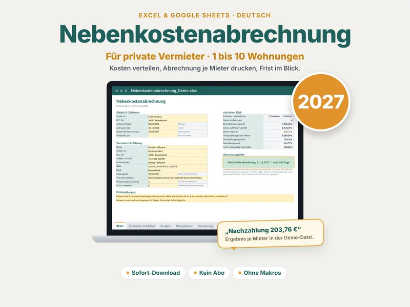 Nebenkostenabrechnung für Vermieter – Beispielansicht