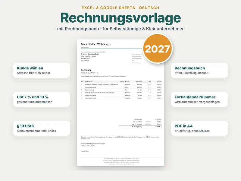 Rechnungsvorlage und Rechnungsbuch – Beispielansicht