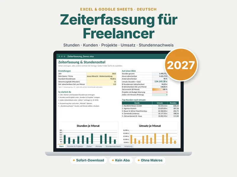 Zeiterfassung und Stundenzettel – Beispielansicht